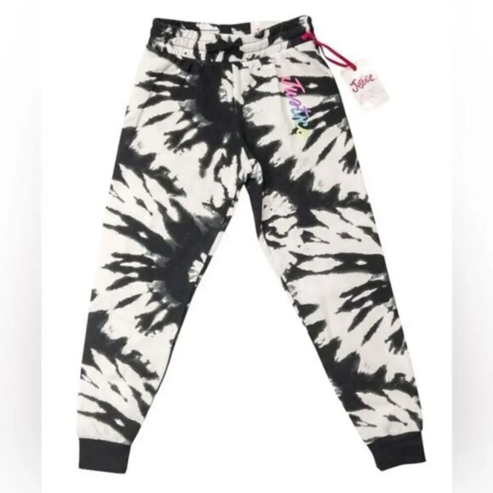 NWT Justice Girls Black White Tie Dye Joggers  - Size Small